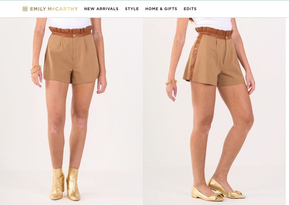 Emily McCarthy Ruffle Shorts Color Tan /Camel - Luggage Ponte - Size Medium EUC!